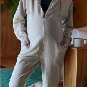 Free People X Hatch Training Day Cozy Gray Zip-Up Hoodie Jumpsuit. NWT. Size S